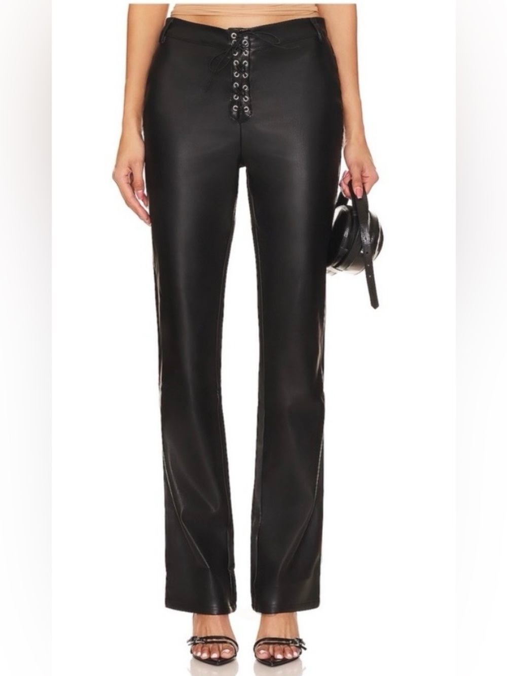 WeWoreWhat Black Faux Leather Boot-Cut Pants 25